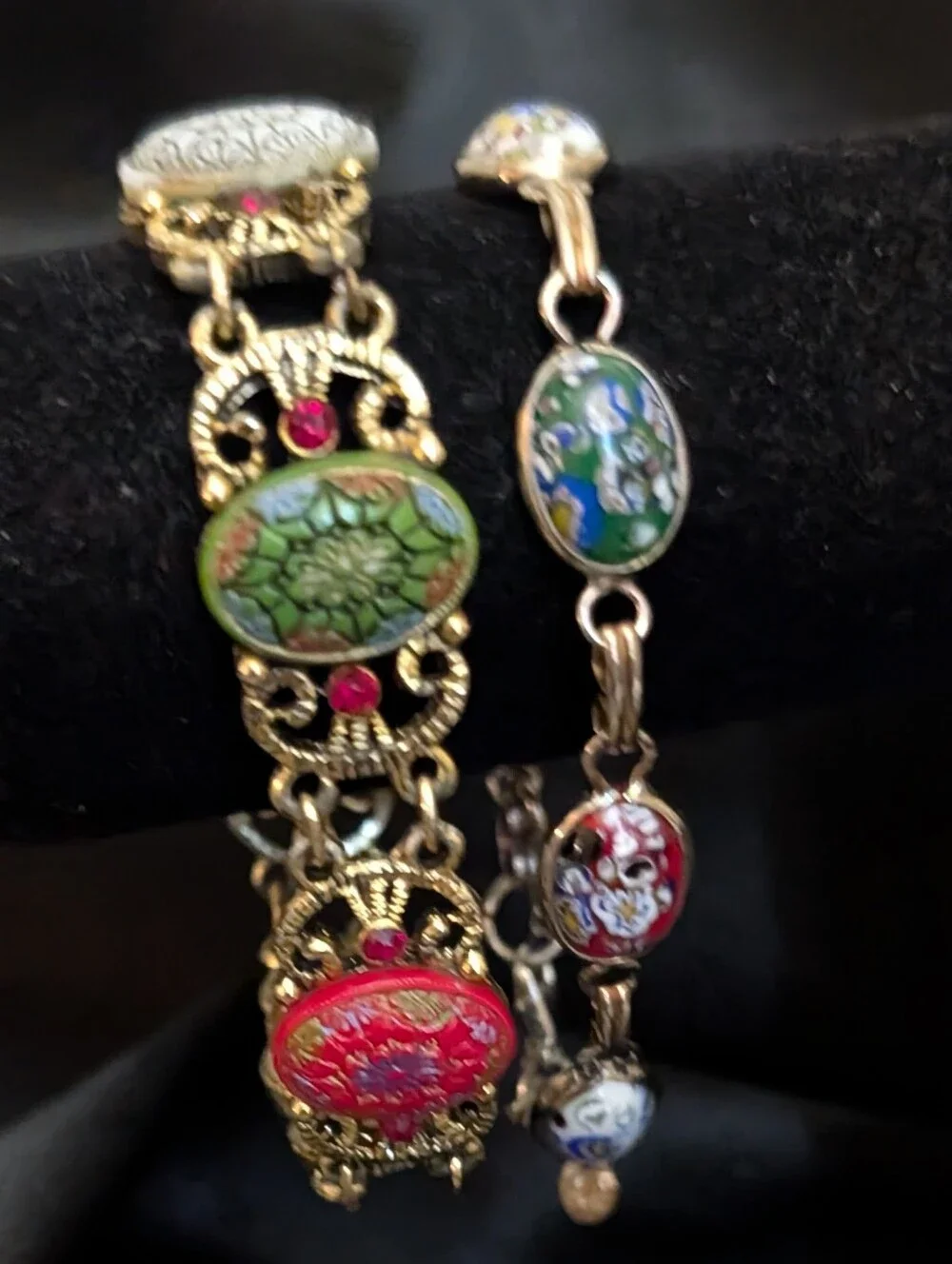 2 Multicolor Murano Mille Fiori & Dome Colorful Cabuchon Bracelets & Ring